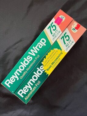 1972 Vtg REYNOLDS WRAP Aluminum Foil Lot Of 2 New Boxes 150ft Total 70s Prop